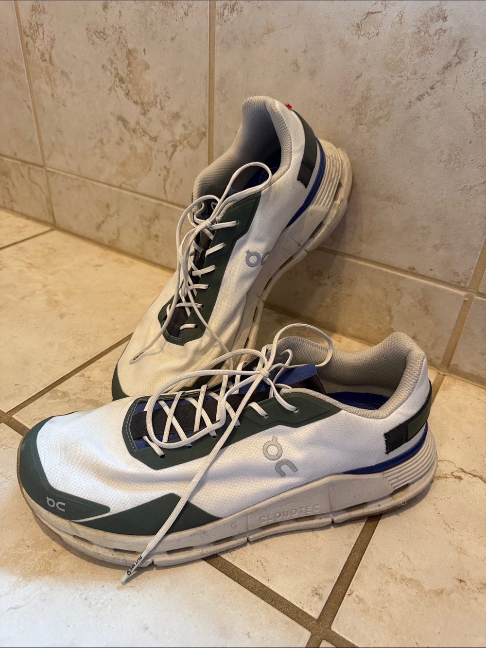On Running Men's White, Green & Blue Performance Running Shoes